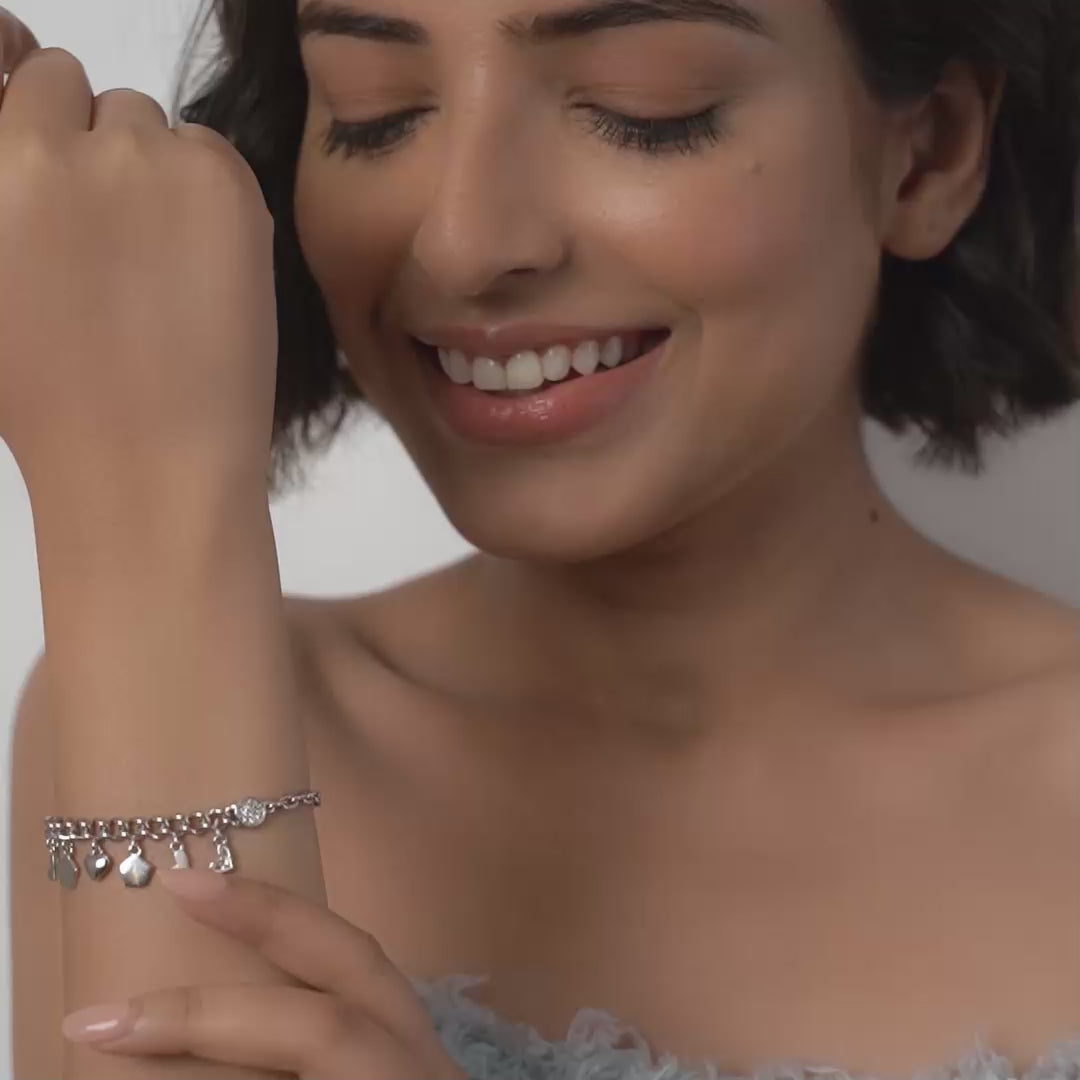 Purpleluck Ileana 925 Silver Charm Bracelet. Sterling Silver festive wear for women and girls. Gift for sister, wife and girlfriend