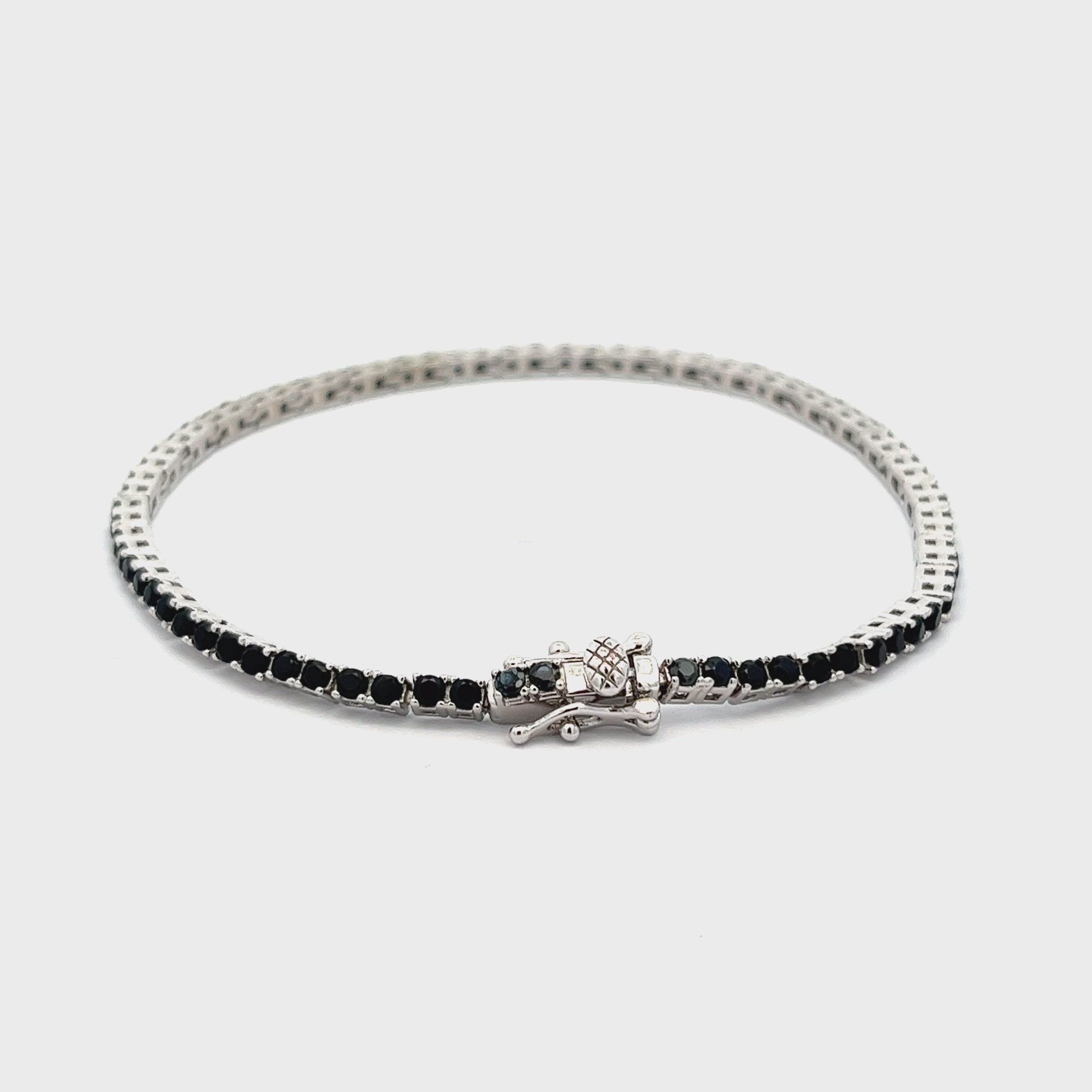 PurpleLuck Ariana Silver Black Tennis Bracelet, black stone elegant and dainty bracelet for girls