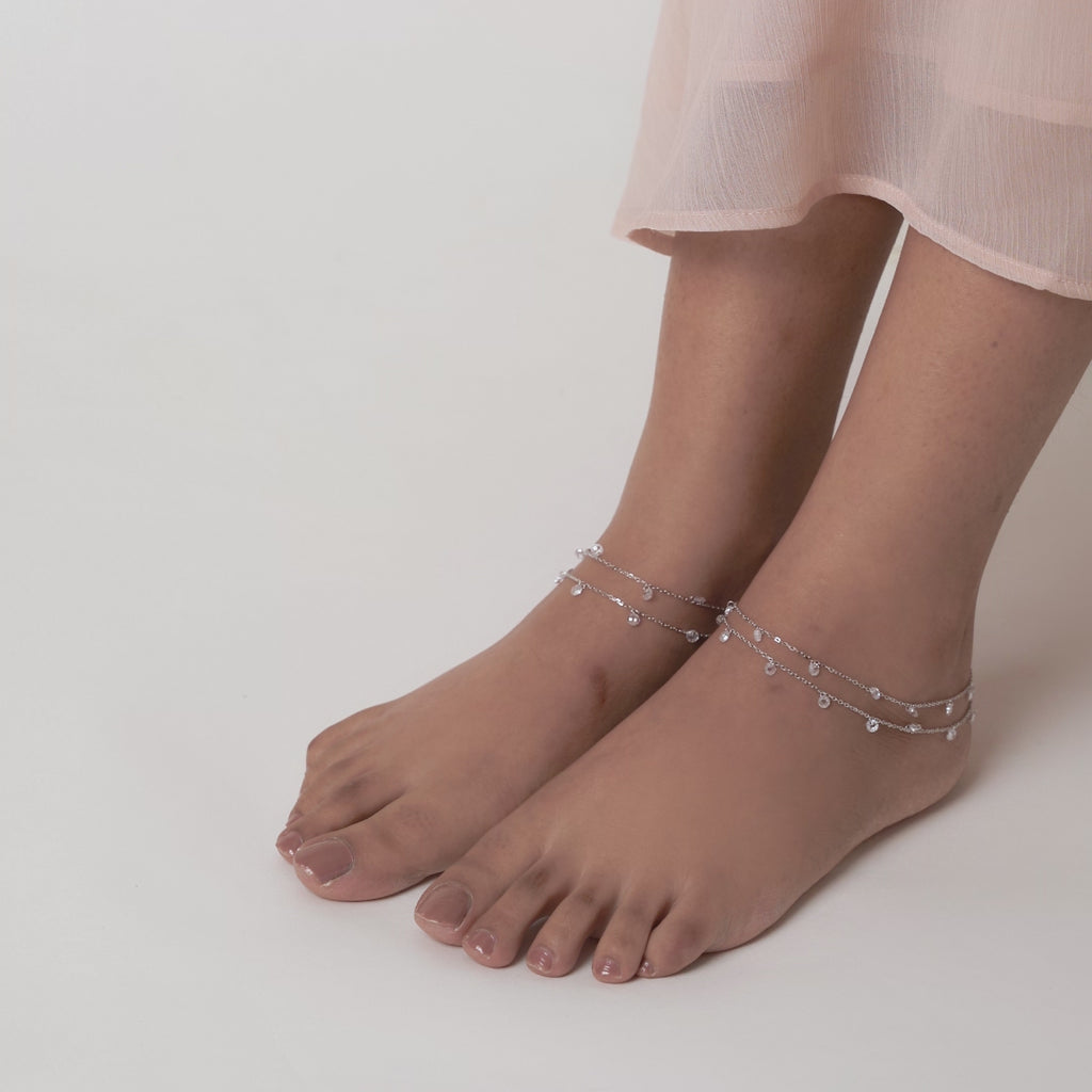 PurpleLuck Ellen Silver Double Layered Queen Anklet