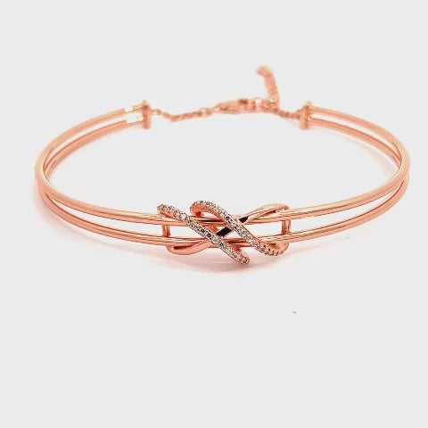 Purpleluck Silver 925 Silver Dual Entangle Bracelet in rose gold plating for girls and women. Sterling Silver bracelet for Romantic gift