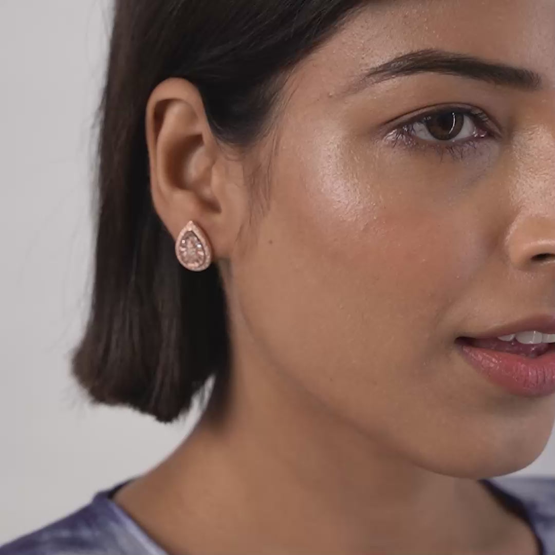 PurpleLuck Dahyun Rose Gold Drop Shape Earrings. Sterling Silver Festive wear, Elegant studs for Women. Perfect Gift for Girls