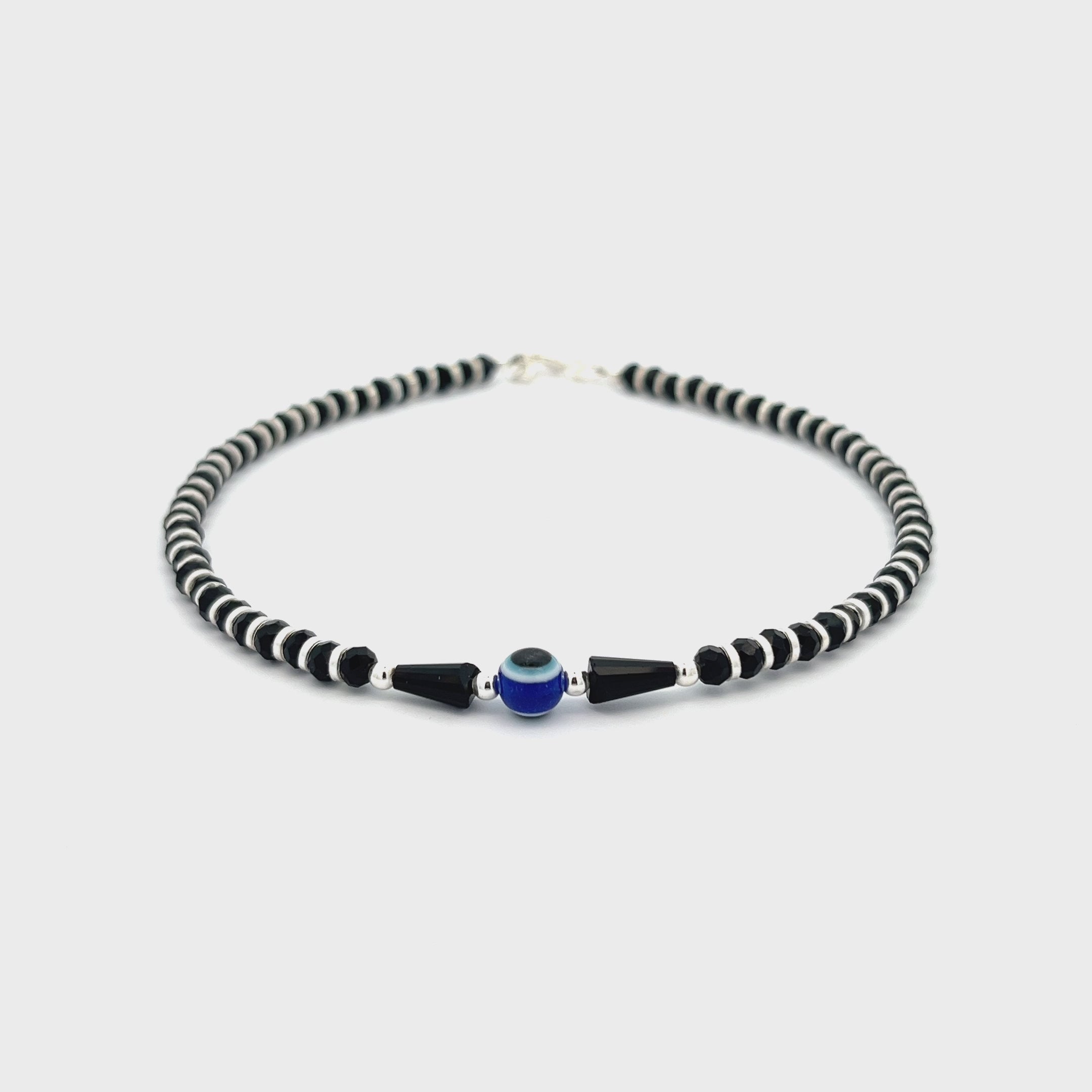 PurpleLuck Regina Evil Eye 925 Silver Anklet. Anti-Nazar traditional jewellery for women and girls. Gift for girlfriend and wife