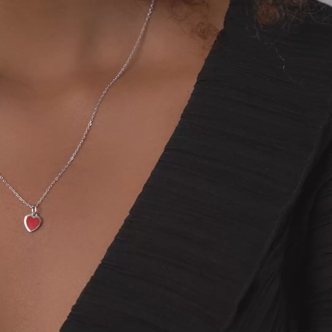 PurpleLuck Valentine Silver Red Heart Pendant. Perfect Valentines day gift for Girlfriend and wife.