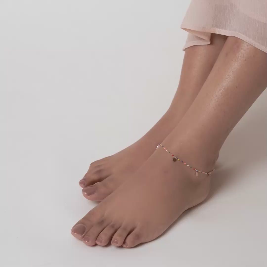 PurpleLuck Giorgia Rose Gold Anklet. Sterling Silver beaded anklet for girls and women or daily wear