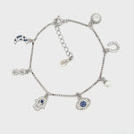 Purpleluck Lorene 925 Silver Charm Bracelet for Women and girls. Adjustable Anti-Nazar charm bracelet. Elegant design jewellery