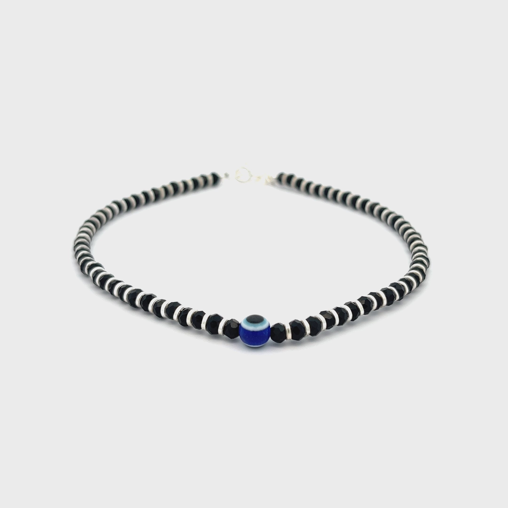 PurpleLuck Tara 925 Silver Evil Eye Anklet. Delicate anti-nazar jewellery for women daily wear