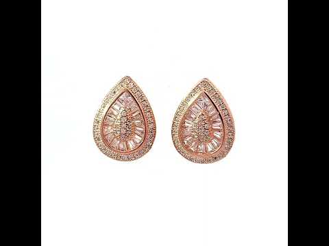 PurpleLuck Dahyun Rose Gold Drop Shape Earrings. Sterling Silver Festive wear, Elegant studs for Women. Perfect Gift for Girls