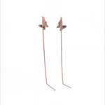 PurpleLuck Ashley Rose Gold Butterfly Thread Earrings. Sterling Silver charm earrings for women. Perfect romantic Gift