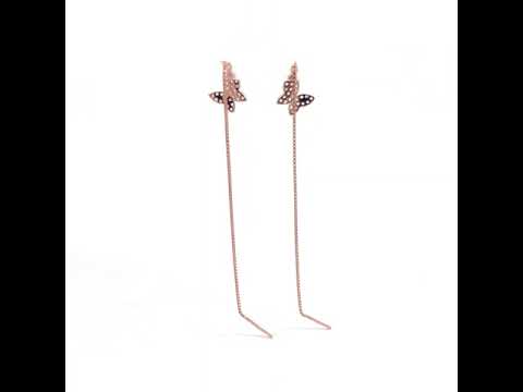 PurpleLuck Ashley Rose Gold Butterfly Thread Earrings. Sterling Silver charm earrings for women. Perfect romantic Gift