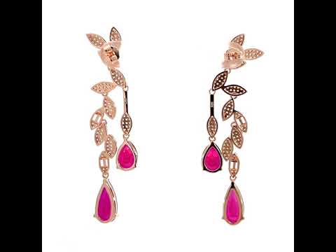 Purpleluck Ruby Enchanted 925 Silver Earrings. Elegant design earrings. Festive wear. Romantic and Indian wear