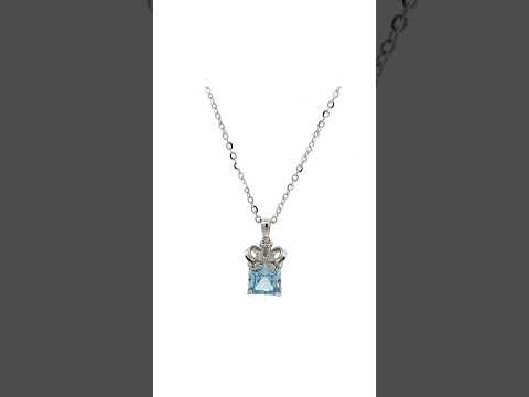 PurpleLuck Marina Blue Gem 925 Silver Pendant. Romantic gift for wife and girlfriend