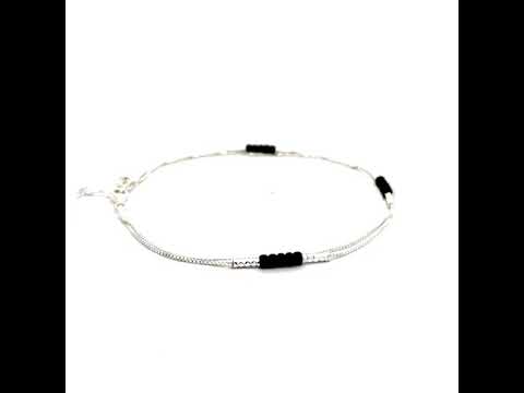 PurpleLuck Rashmika 925 Silver Anklet with black bead. Double layered ankle jewelry for women and girls
