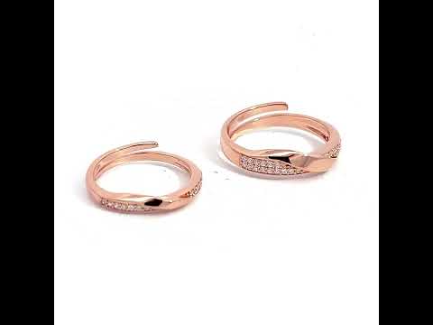 PurpleLuck Sakura 925 Silver Couple Rings in rose gold plating perfect present for Him and Her. Adjustable rings for Valentines day