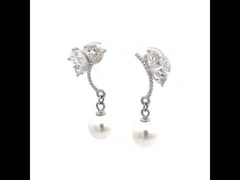 PurpleLuck Nazanin Silver Pearl Drop Earrings. 925 Silver earrings with elegant design ideal for gifting and festive wear