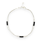 PurpleLuck Rashmika 925 Silver Anklet with black bead. Double layered ankle jewelry for women and girls