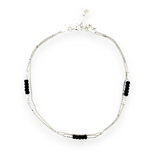 PurpleLuck Rashmika 925 Silver Anklet with black bead. Double layered ankle jewelry for women and girls