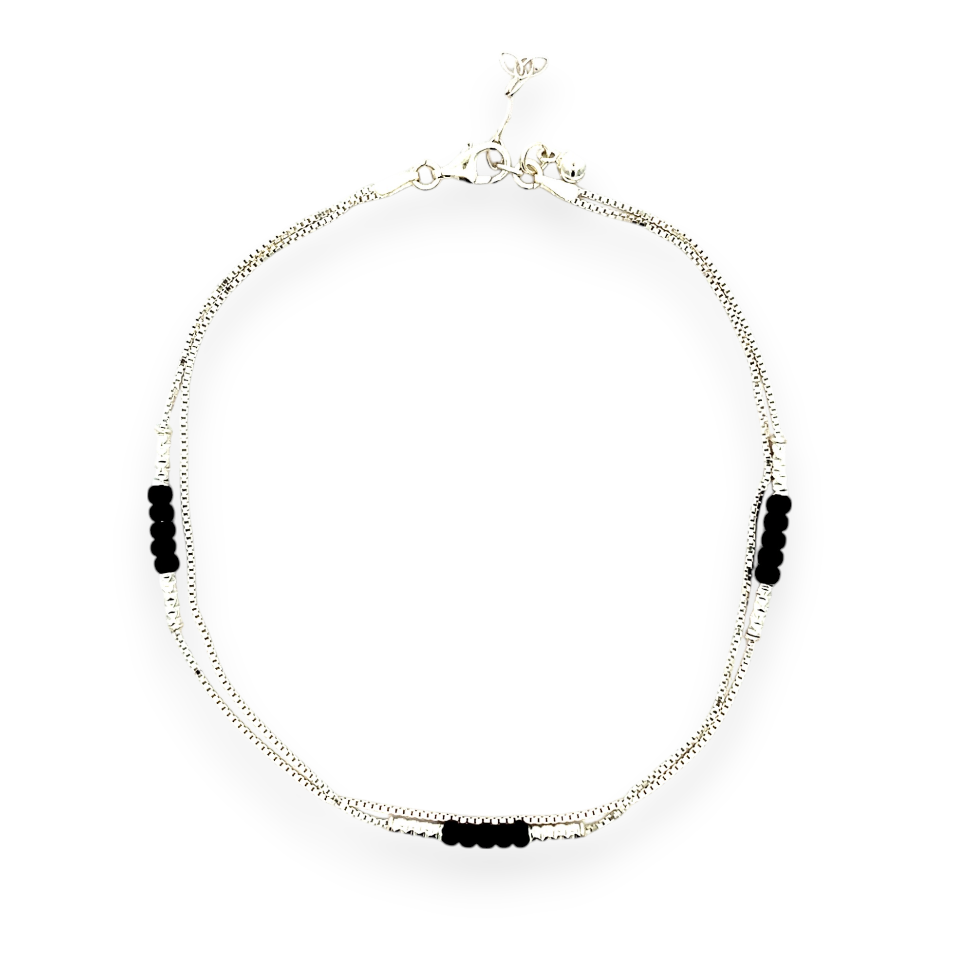 PurpleLuck Rashmika 925 Silver Anklet with black bead. Double layered ankle jewelry for women and girls