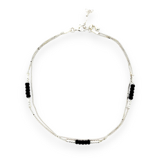 PurpleLuck Rashmika 925 Silver Anklet with black bead. Double layered ankle jewelry for women and girls