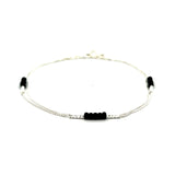 PurpleLuck Rashmika 925 Silver Anklet with black bead. Double layered ankle jewelry for women and girls