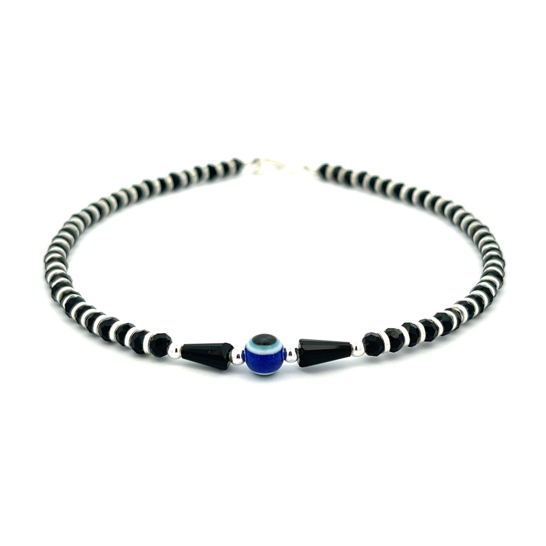 PurpleLuck Regina Evil Eye 925 Silver Anklet. Anti-Nazar traditional jewellery for women and girls. Gift for girlfriend and wife