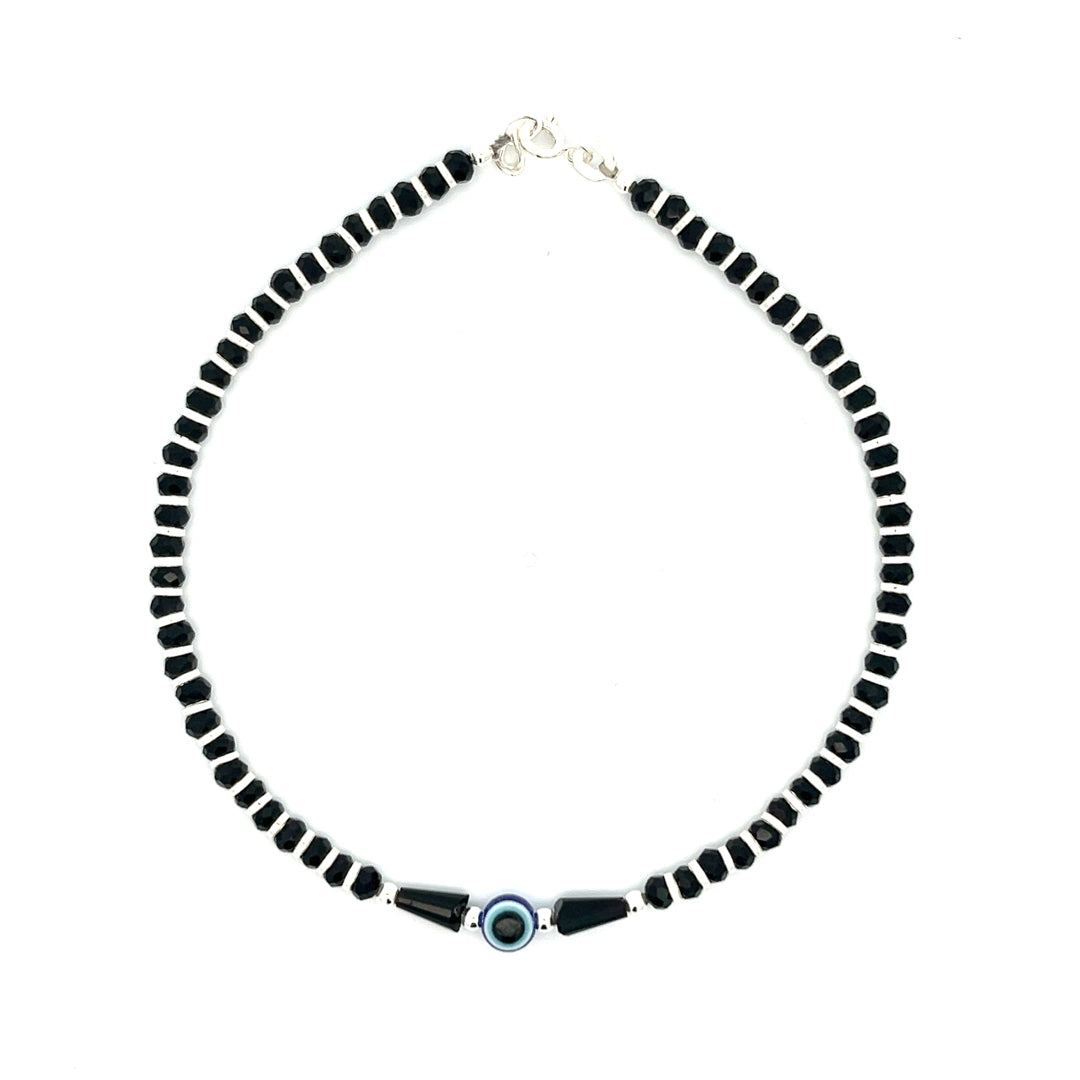 PurpleLuck Regina Evil Eye 925 Silver Anklet. Anti-Nazar traditional jewellery for women and girls. Gift for girlfriend and wife