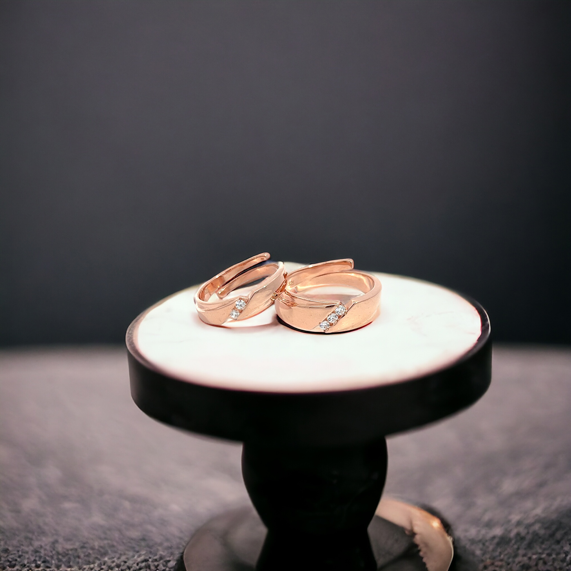 PurpleLuck Renee 925 Silver Couple Rings in rose gold plating for wedding and festive wear. Gift for girlfriend and wife