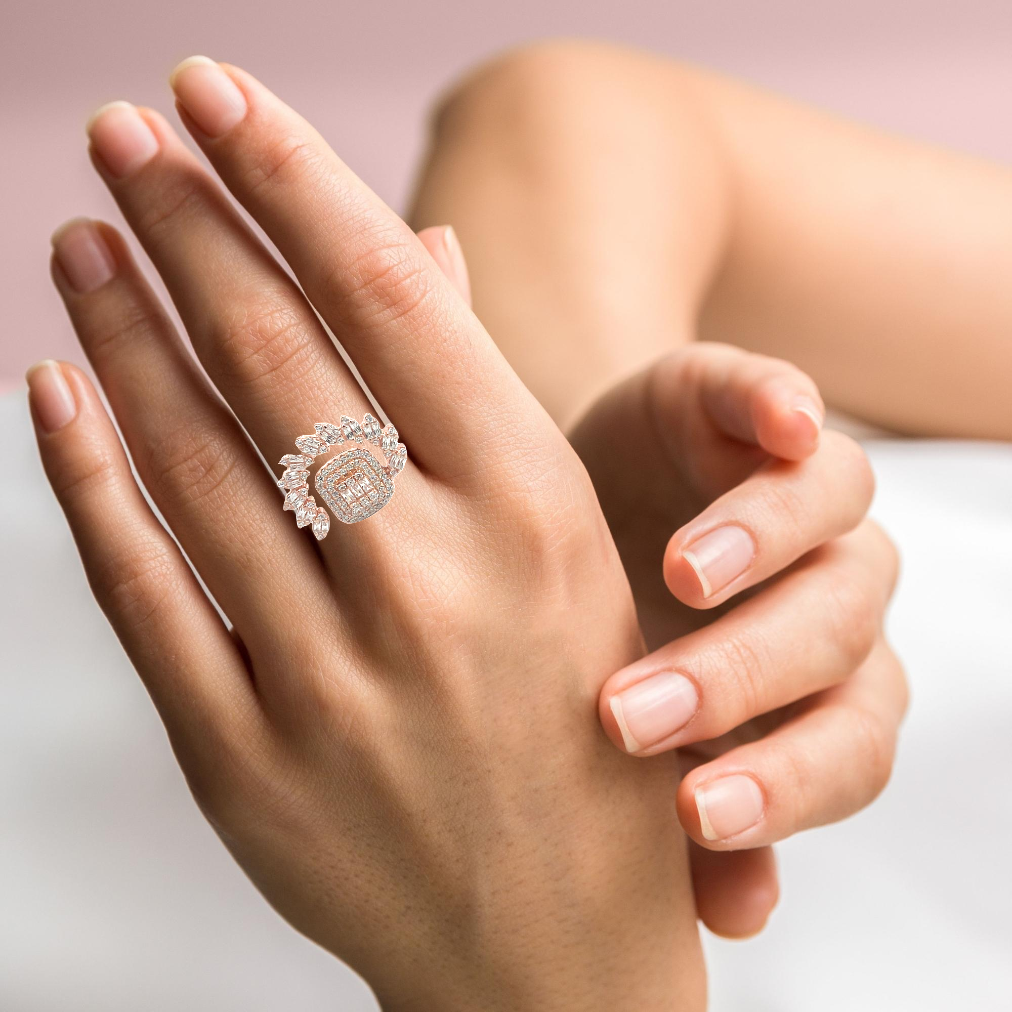 PurpleLuck Rose Gold Marquise Cascade Ring. Sterling Silver ring for festive wear