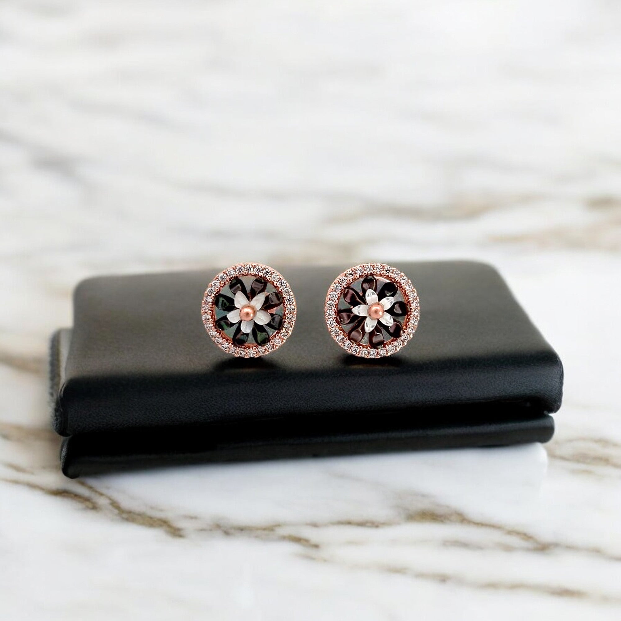 PurpleLuck Floral Stud  925 Silver Earrings trendy rose gold earrings