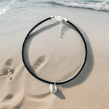 Silver Seashell Black Thread Anklet