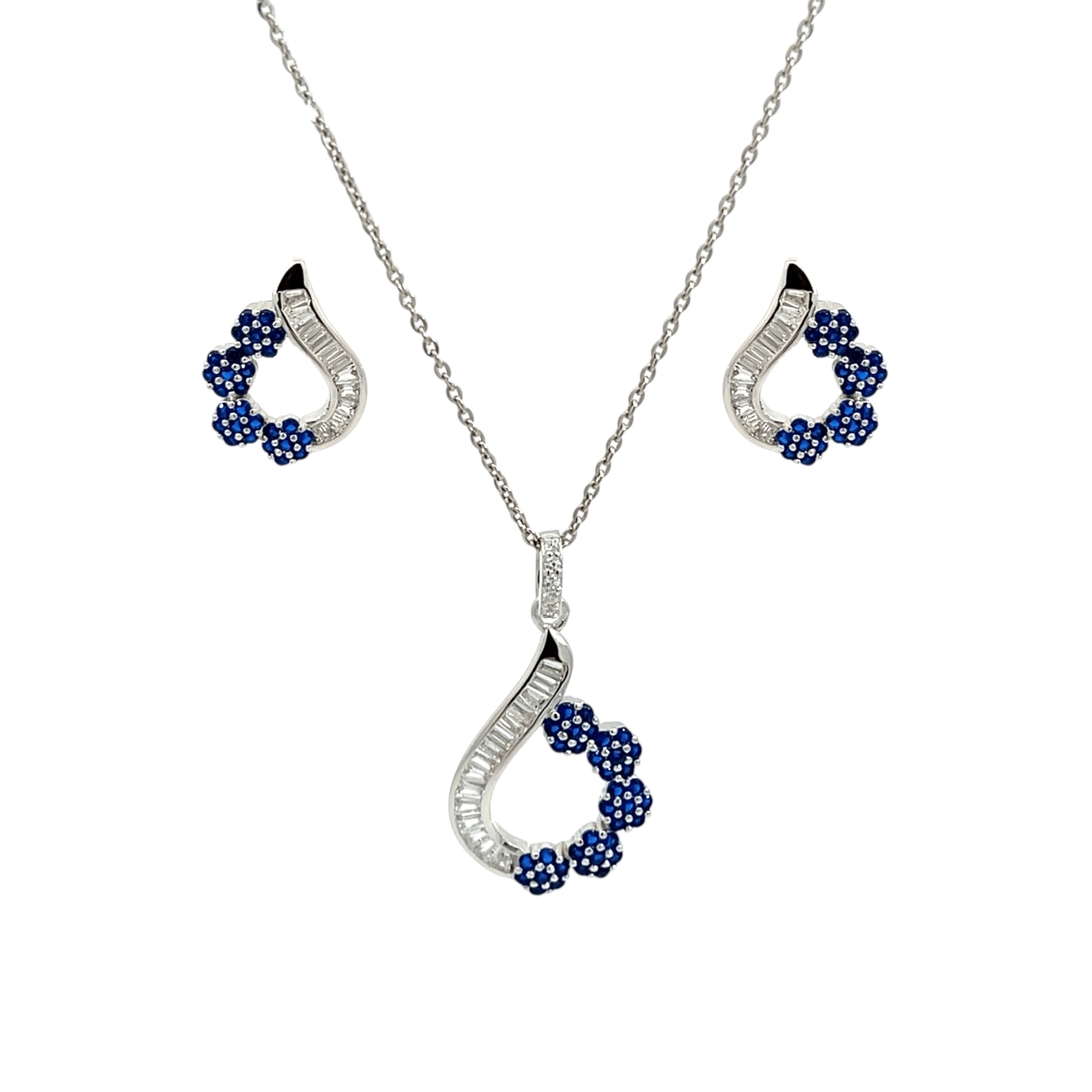 PurpleLuck Silver Imperial Blossom Pendant Set