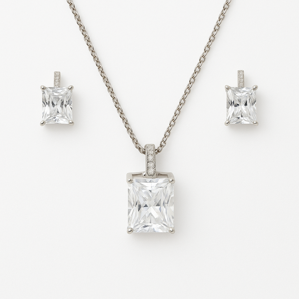Purpleluck Radiant Solitaire 925 Silver Pendant Set trendy and minimal pendant set. Romantic gift for women