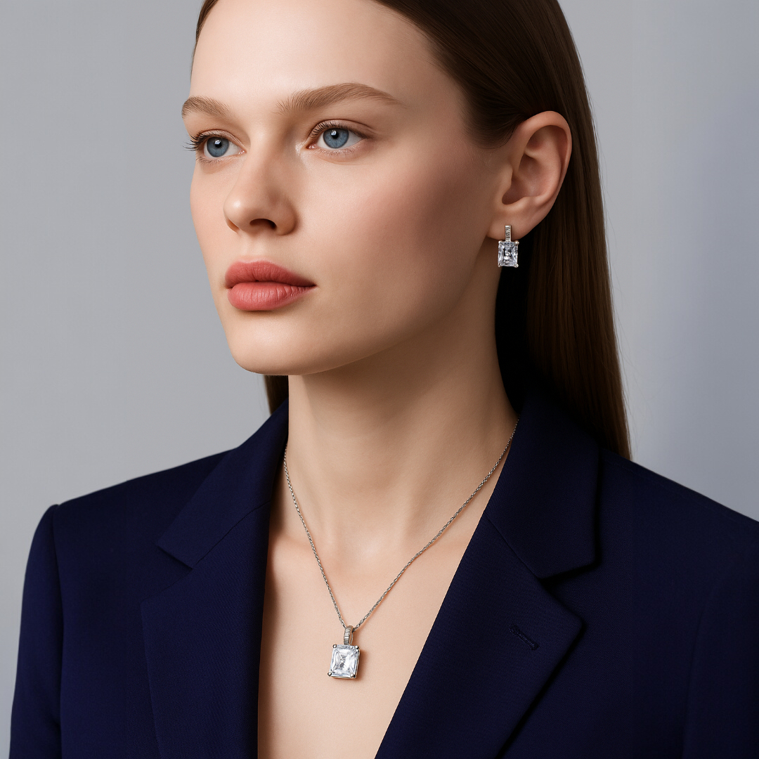 Purpleluck Radiant Solitaire 925 Silver Pendant Set trendy and minimal pendant set. Romantic gift for women