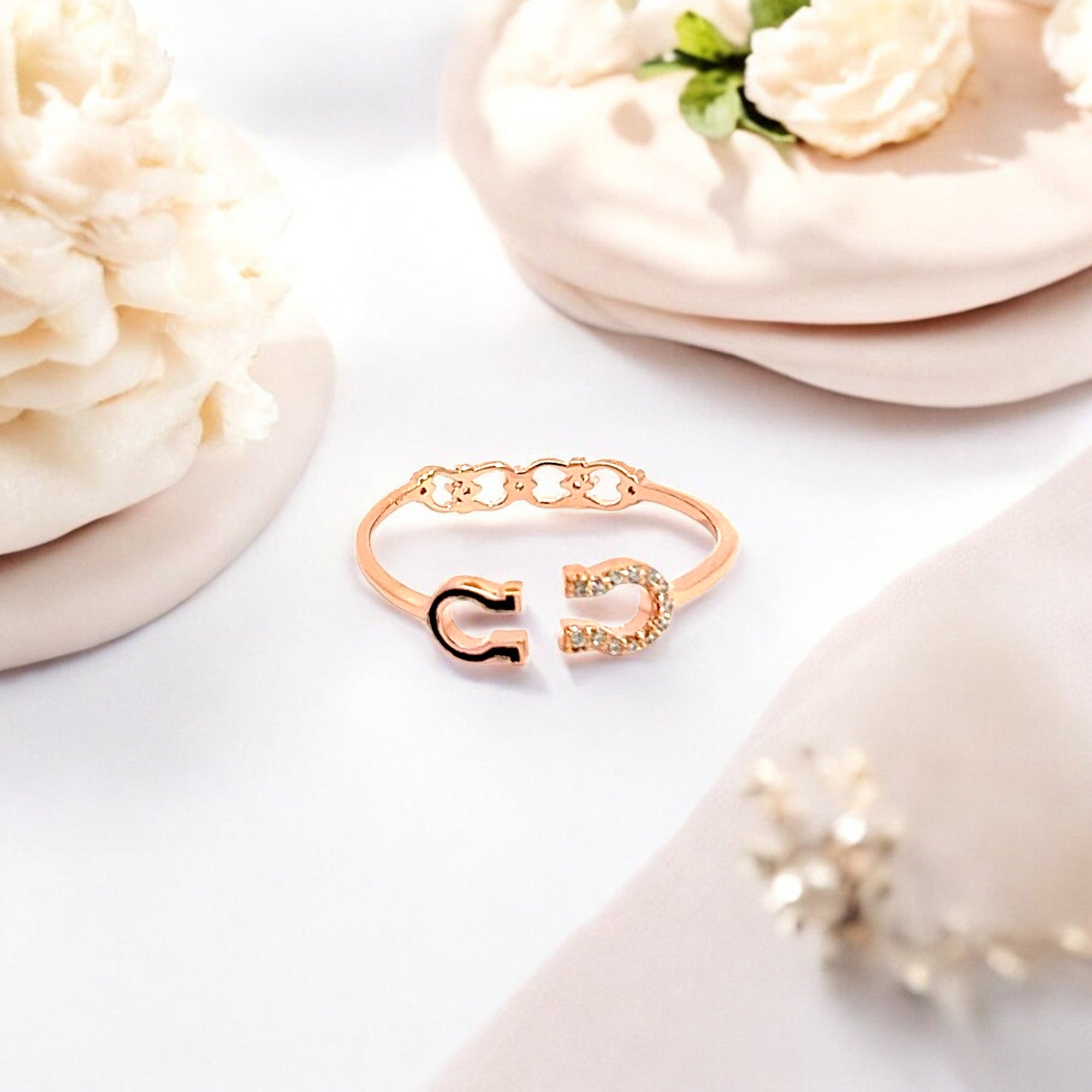 PurpleLuck Double-Sided 925 Silver Stackable Ring. Rose Gold trendy minimalistic Ring