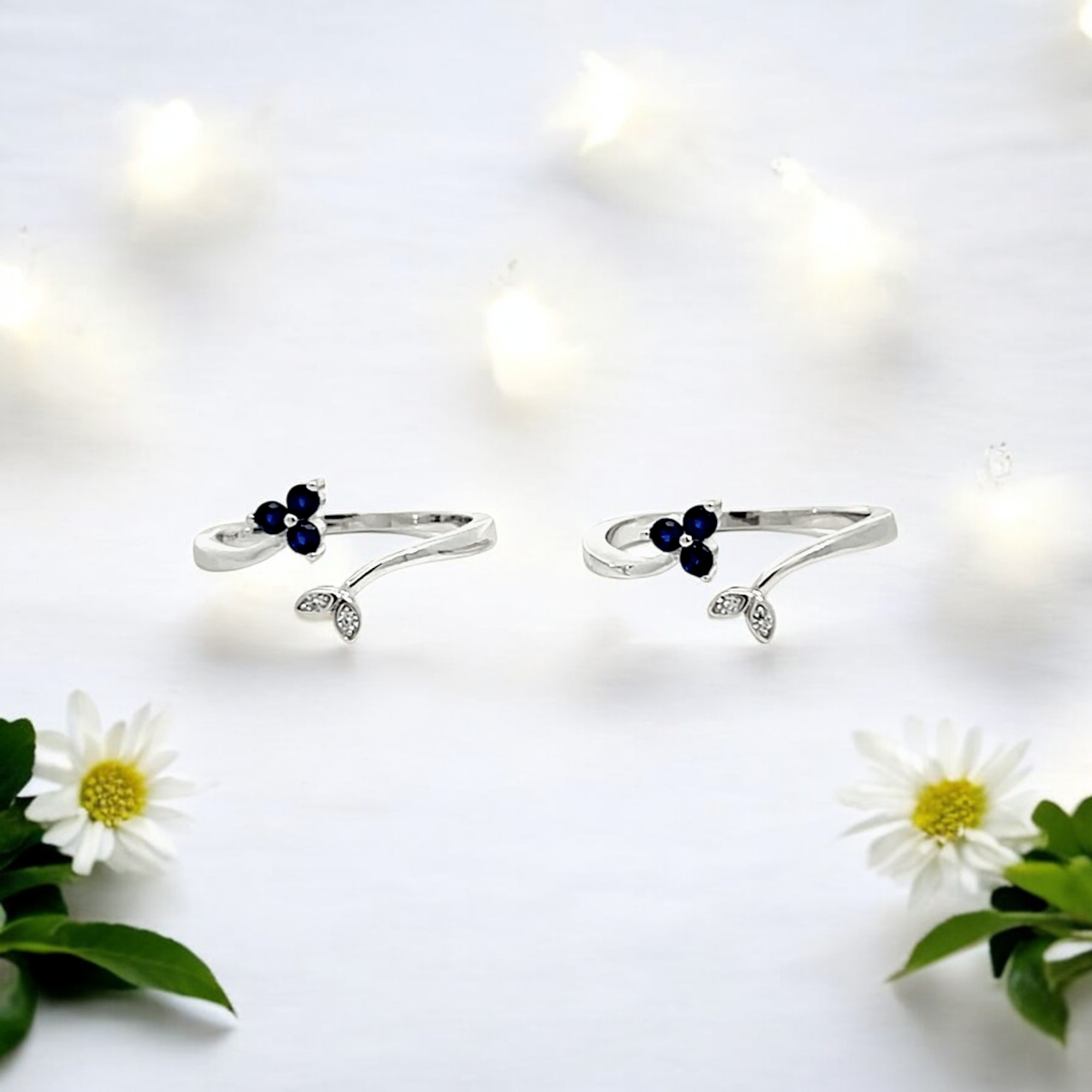 PurpleLuck Silver Tranquil Blue Toe Rings