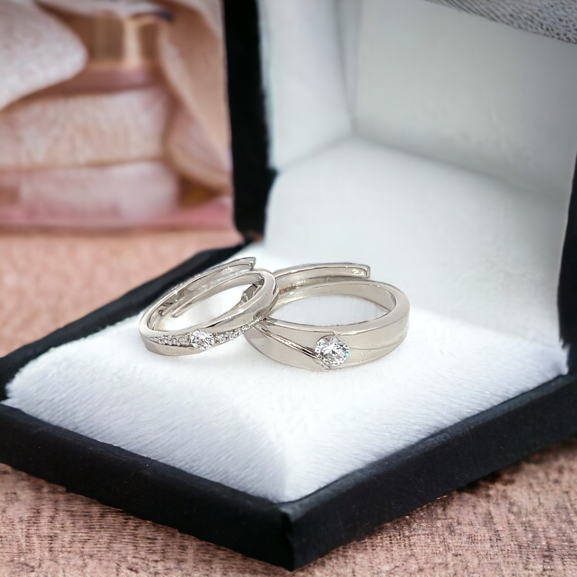 PurpleLuck True Love 925 Silver Couple Bands for Valentines and Wedding gift for Him and Her. Perfect romantic gift
