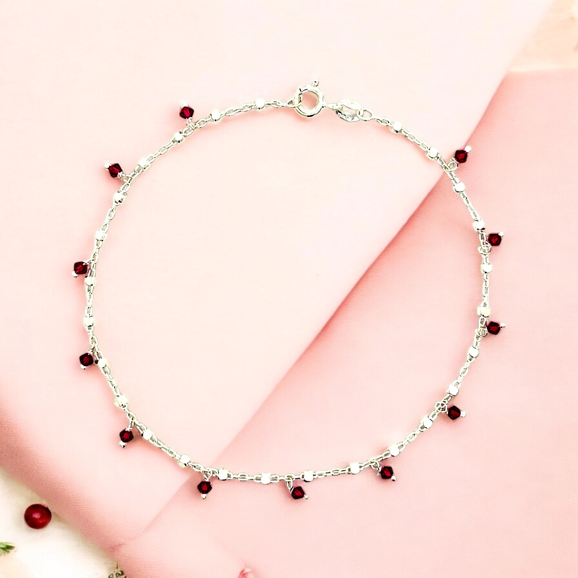 PurpleLuck Yennefer Silver Anklet. Sterling Silver bead anklet. Charming and elegant single leg anklet