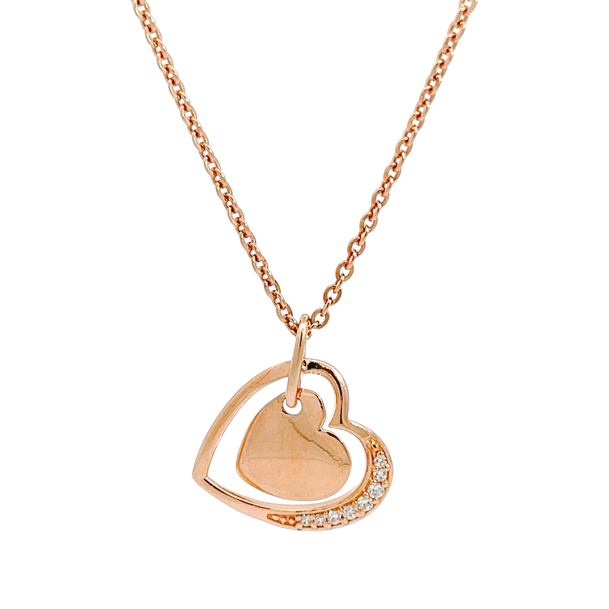 PurpleLuck Heart Of Glass Rose Gold Pendant. Sterling Silver minimal heart shape pendant with adjustable chain for Valentines and anniversary gift for girlfriend and wife