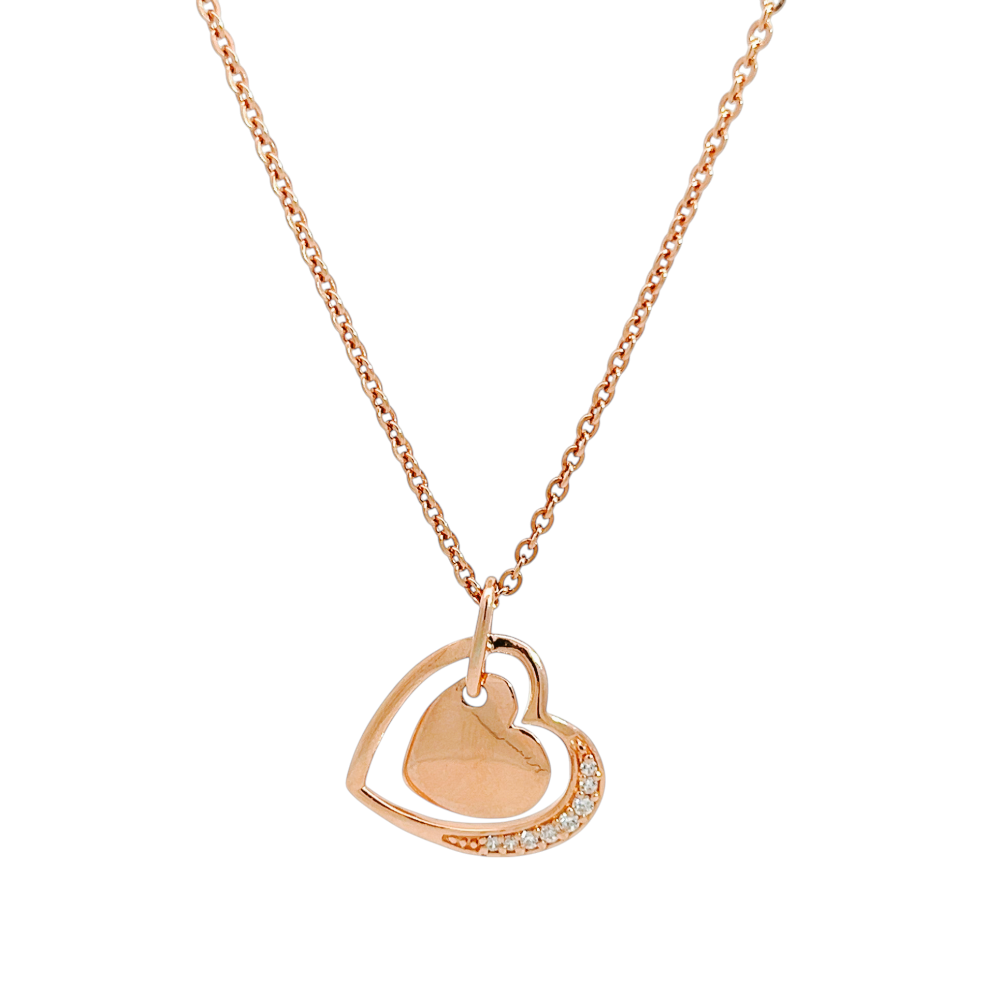 PurpleLuck Heart Of Glass Rose Gold Pendant. Sterling Silver minimal heart shape pendant with adjustable chain for Valentines and anniversary gift for girlfriend and wife